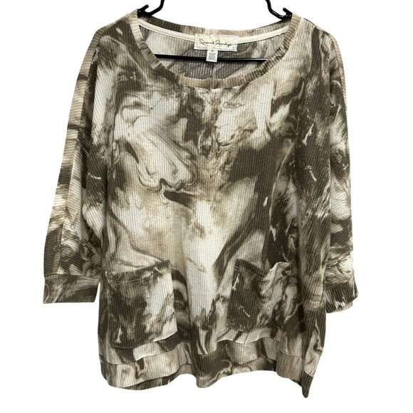 French Laundry Tie Dye Pattern Three Quarter Sleeve Ribbed Top SZ XLarge - Picture 1 of 9